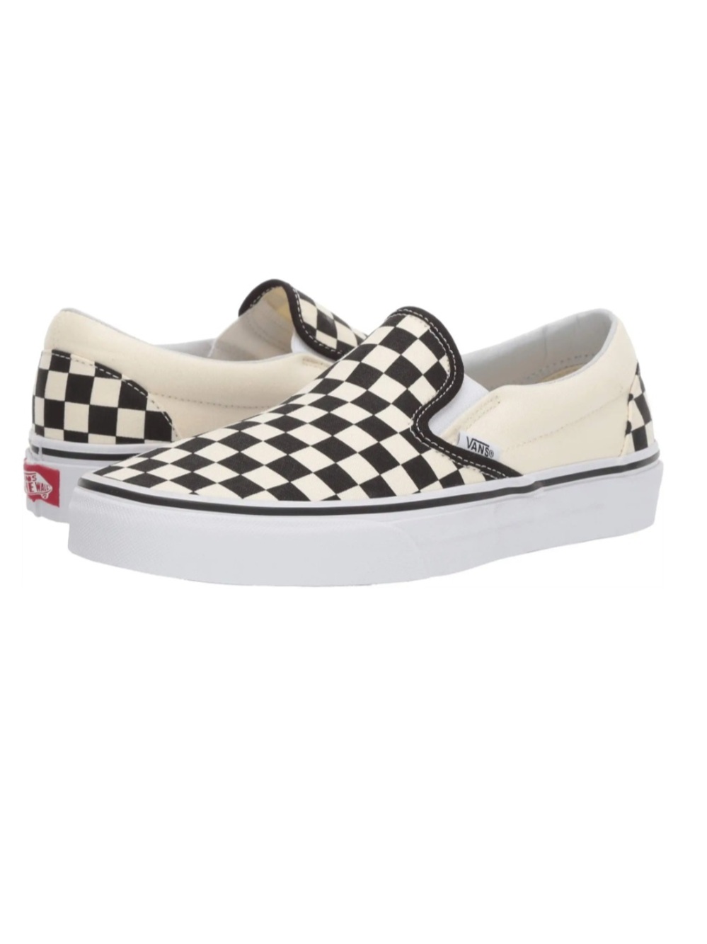 Vans Slip-On Checkerboard Canvas Sneakers - Black & Cream - Picture 1 of 13